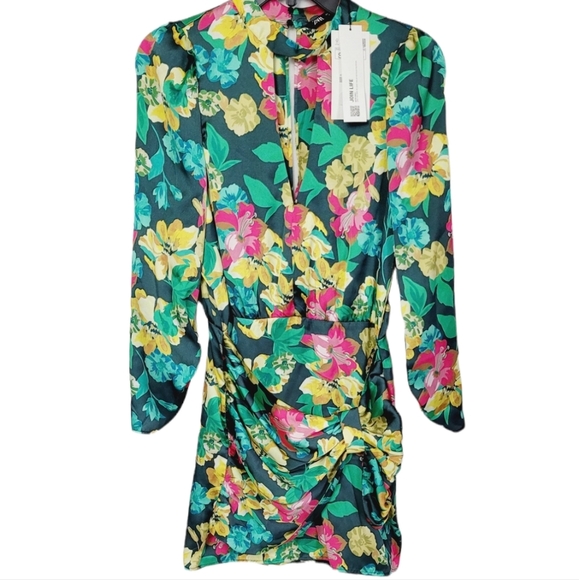 Zara Long Sleeve Floral Mini Dress sz Small - Picture 5 of 9